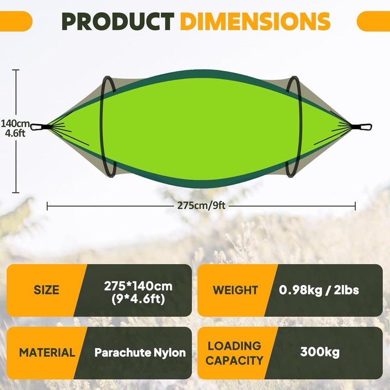 Chihee Ultra-Light Travel Camping Hammock Pop-up Net Hammock 660lbs Load Capacity,Breathable,Quick-Drying Parachute Nylon 2 Premium Carabiners,2 Tree Slings Included for Outdoor Backpacking Hiking - Image 3